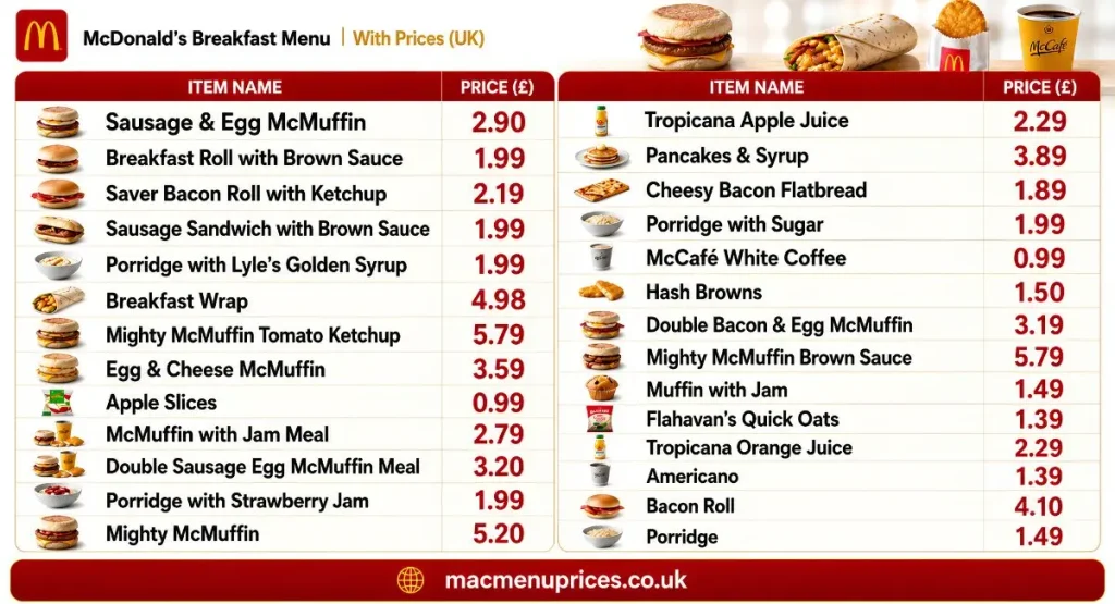 McDonald's Menu With Prices mcdonalds breakfast menu prices