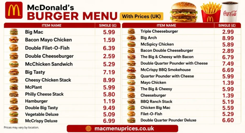 McDonald's Menu With Prices mcdonalds burger menu prices