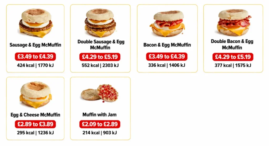 mcdonalds breakfast mcmuffins prices