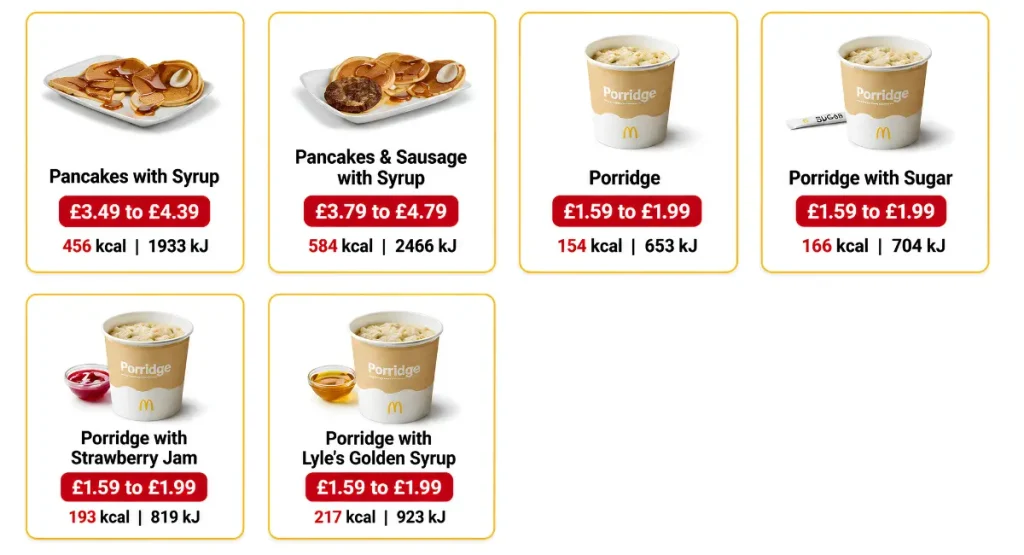 mcdonalds porridge and pancakes